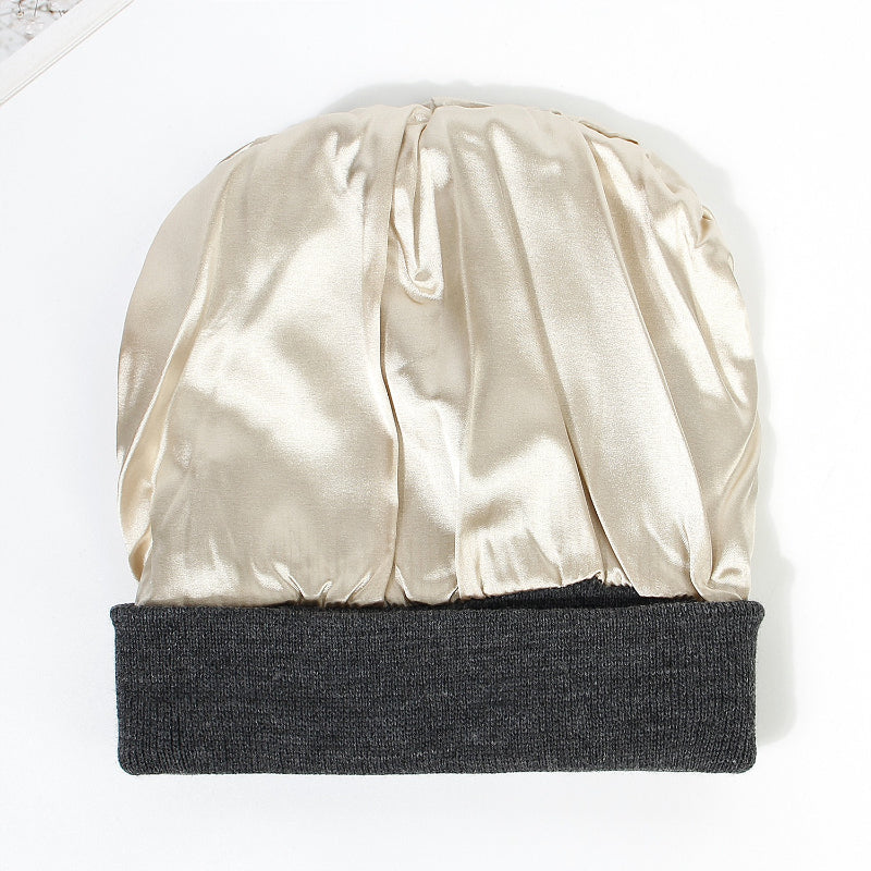 Winter Silk Satin Lined Solid Knitted Beanie Hats